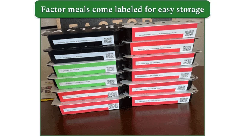 Ten packaged prepared meals from Factor