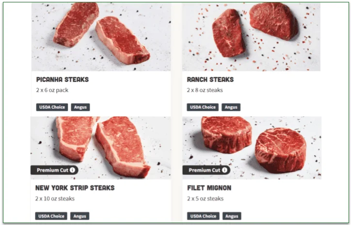  USDA beef options from Good Chop's menu