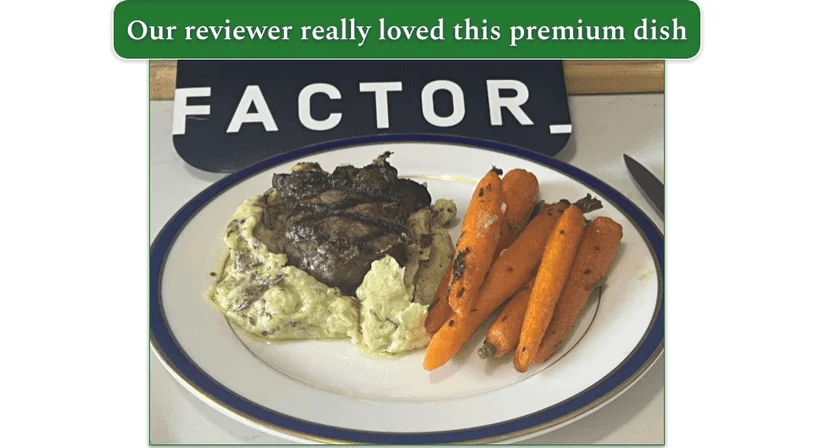 Image showing truffle butter filet mignon on a plate as prepared by our reviewer
