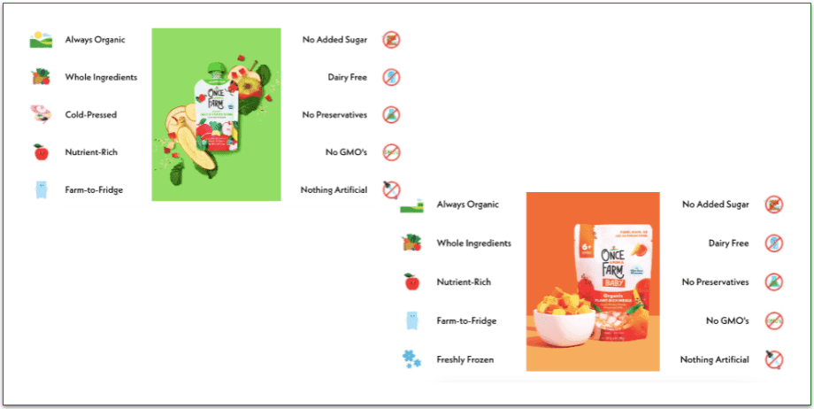 Once Upon a Farm’s menu is divided into pouches and meals.