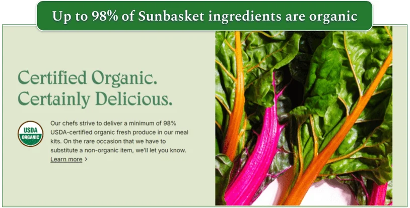 Sunbasket is a certified organic meal delivery service