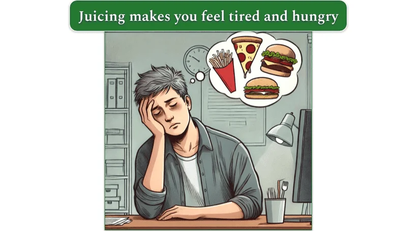  Image of a tired person, thinking about food