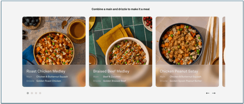 screenshot of three recipes combining a golden child main and drizzle