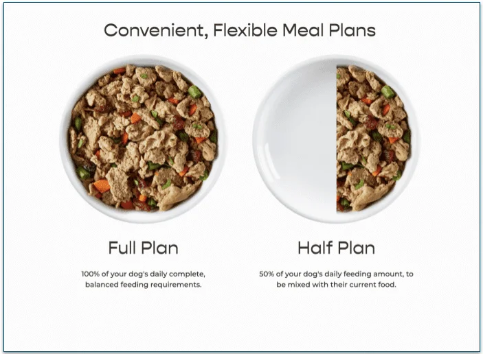 2 bowls one full and one half full showing the full and half plan options