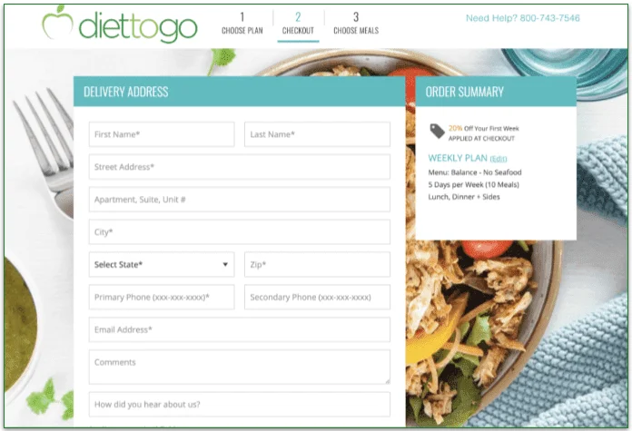 Diet-to-Go's delivery address screen during signup