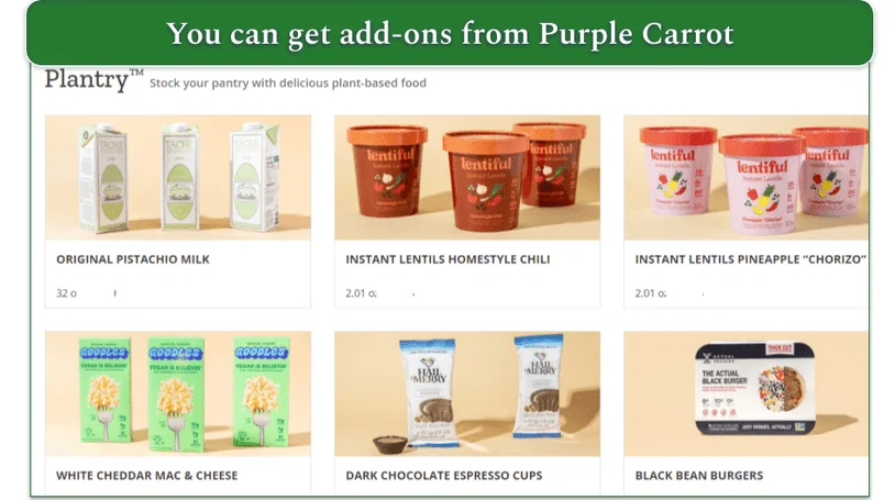 Screenshot of Purple Carrot's Plantry items