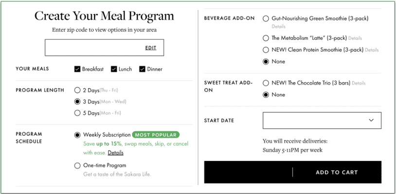 a screenshot of sakara's plan customization screen