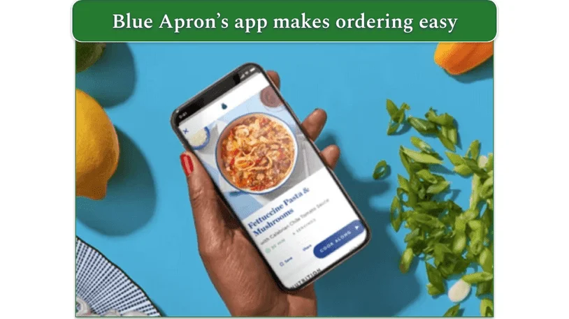 Image of a phone displaying the Blue Apron app