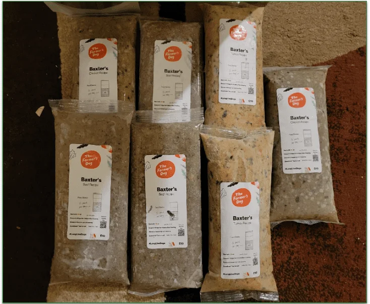 The Farmer’s Dog packaged meals labeled with Baxter’s name