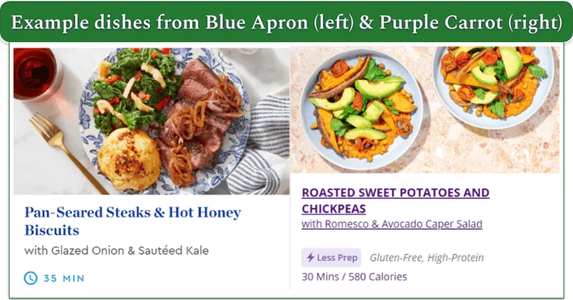 Example Blue Apron and Purple Carrot meals