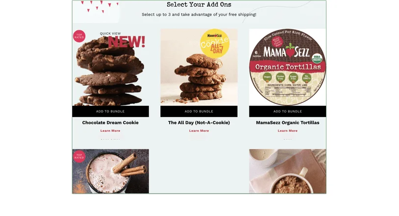 A menu of optional add-ons during signup