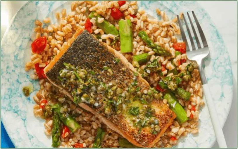 Blue Apron's Crispy Skin Salmon & Vegetable Farro