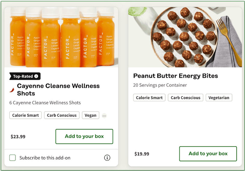 Factor's Add-Ons with prices