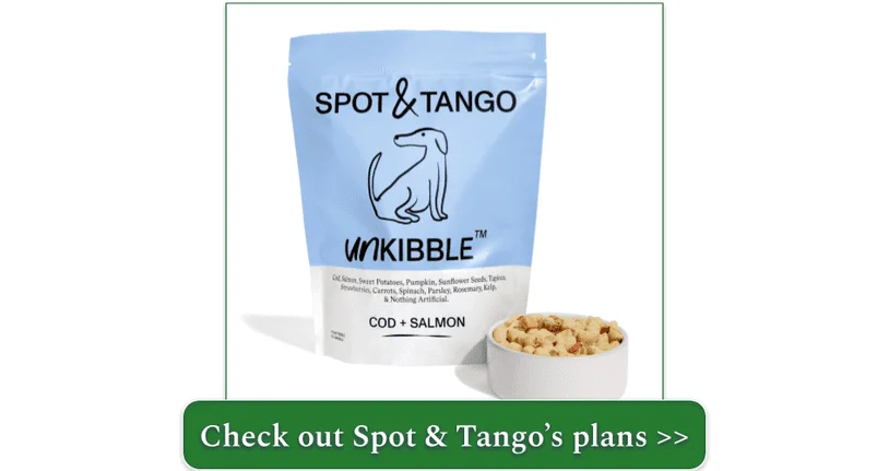A bag and a bowl of Spot & Tango Cod + Salmon Unkibble