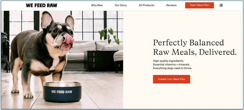 Screenshot from the We Feed Raw homepage