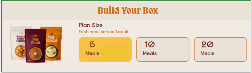 Screenshot with The Cumin Club's 3 box sizes