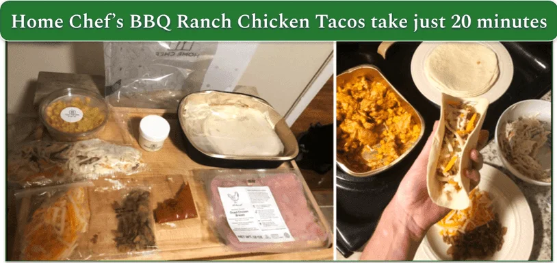 A picture of a BBQ Ranch Chicken Tacos with Crispy Jalapeños meal kit and the finished product