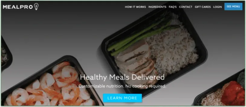 a screenshot of mealpro's homepage