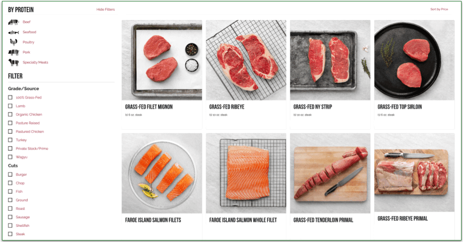 screenshot of Rastelli's best seller pack with salmon, chicken breast, burgers and steaks.