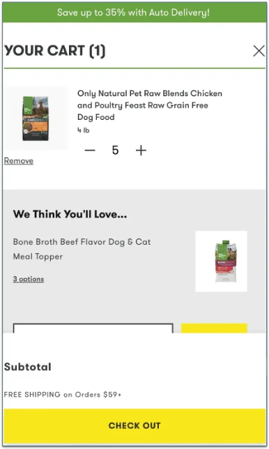 a screenshot of only natural pet's checkout button