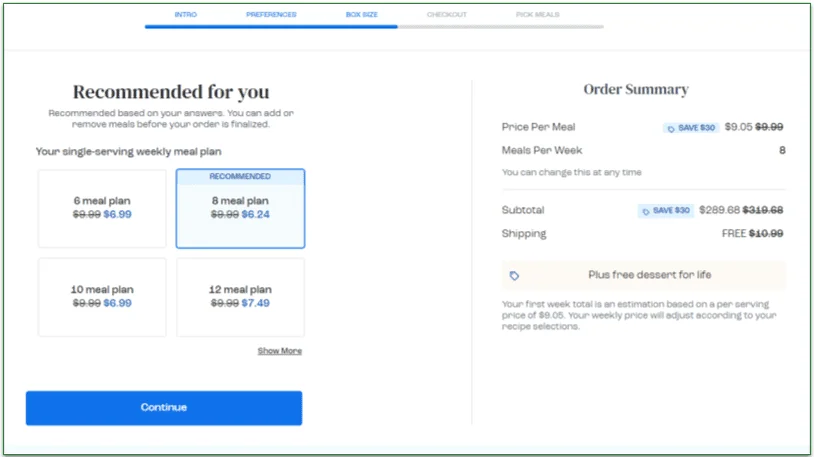 Screenshot of Tempo costs and discounts added in the order summary