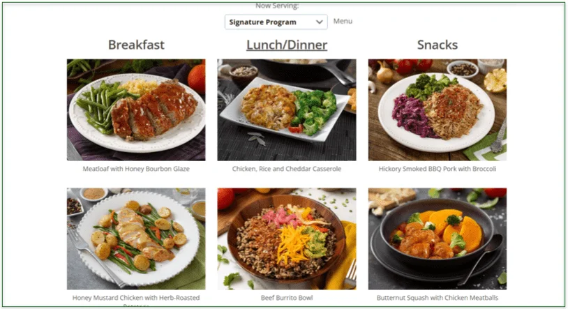 Some of the meals available on the Signature program