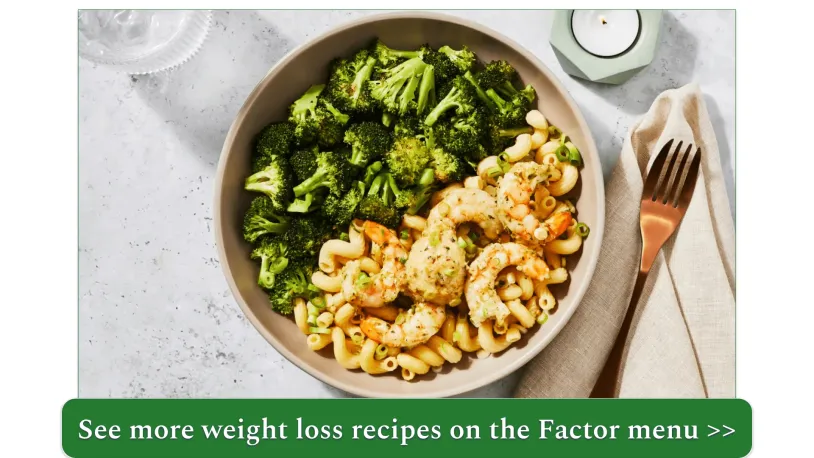 Cavatappi & Shrimp Scampi with Steamed Broccoli (450 calories)