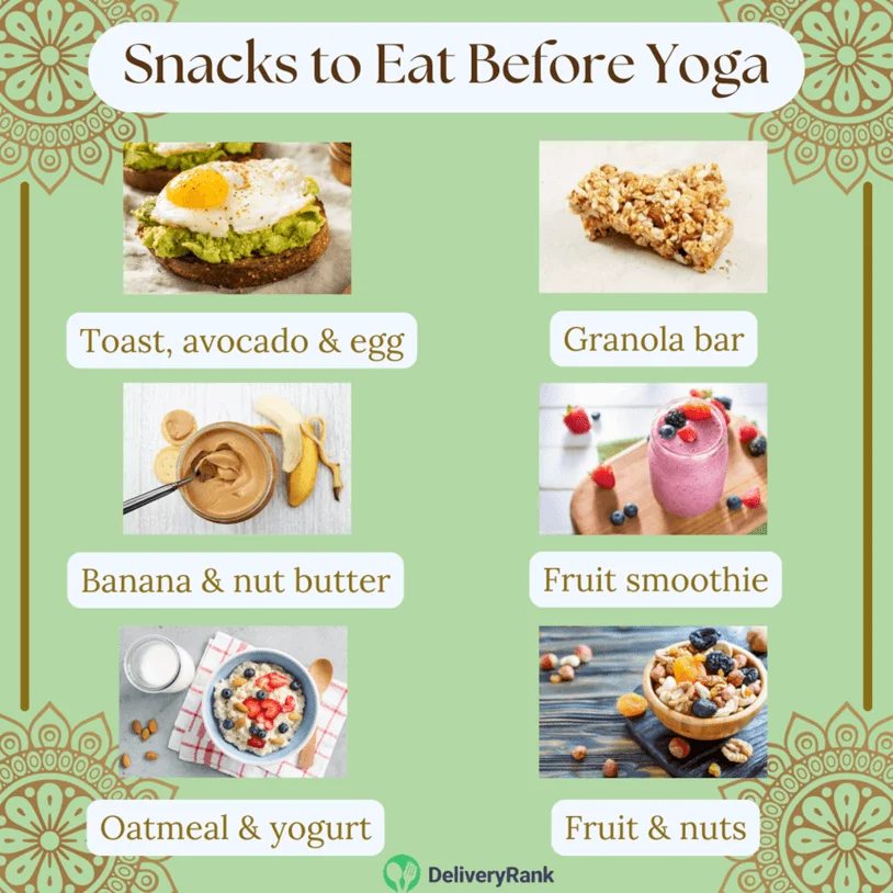 Infographic of snacks to eat before yoga