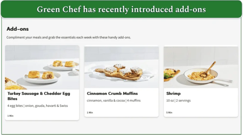 A screenshot of Green Chef's Add-ons