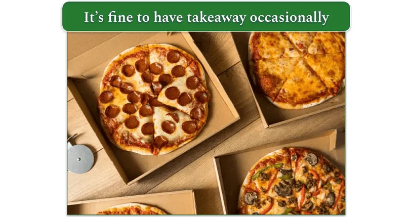image of pizzas with toppings in takeaway boxes (pepperoni pizza, cheese pizza, veggie pizza)