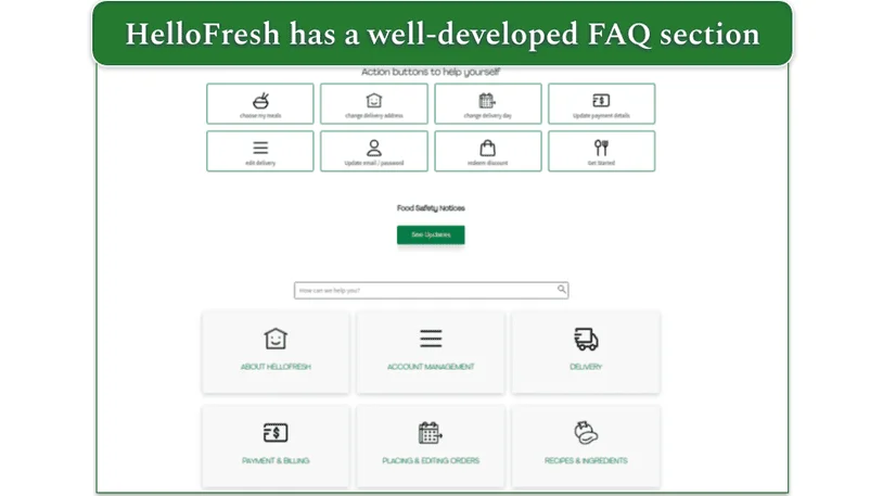 HelloFresh's FAQ section