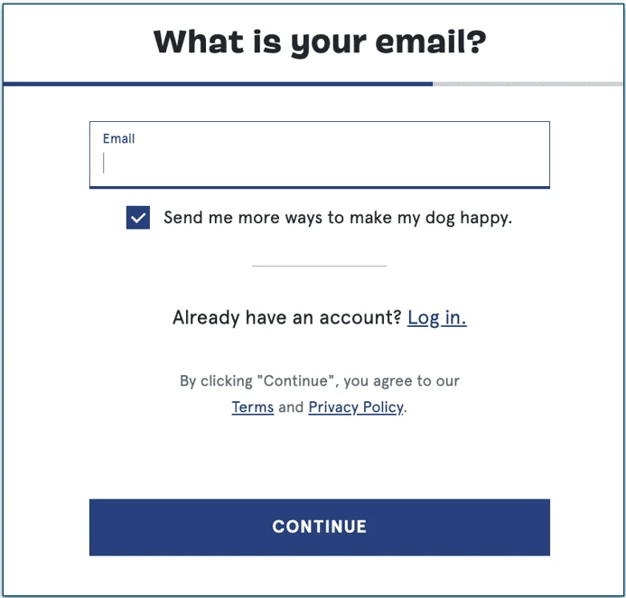 Screenshot of BarkBox's signup page