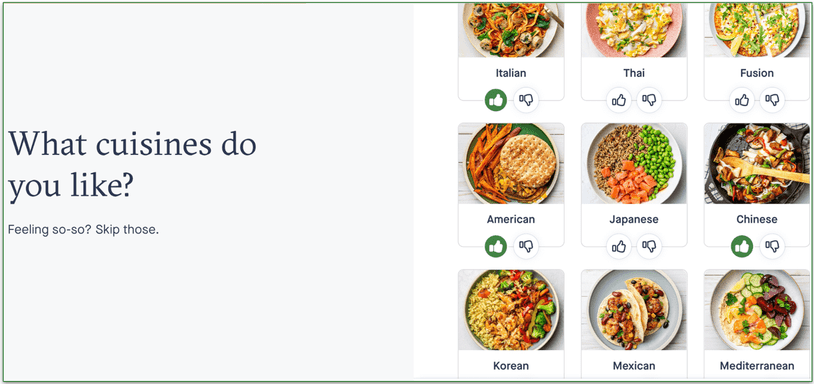 Hungryroot's meal personalization quiz