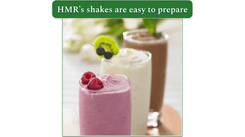 Image of 3 prepared shakes in glasses from HMR