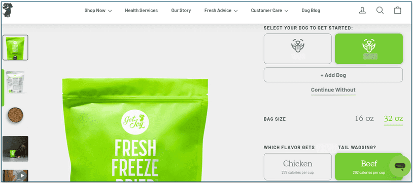 Get Joy's Fresh Freeze Dried meal personalization