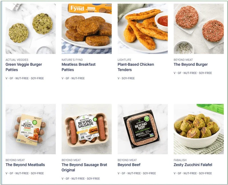 screenshot of Hungryroot's plant-based proteins