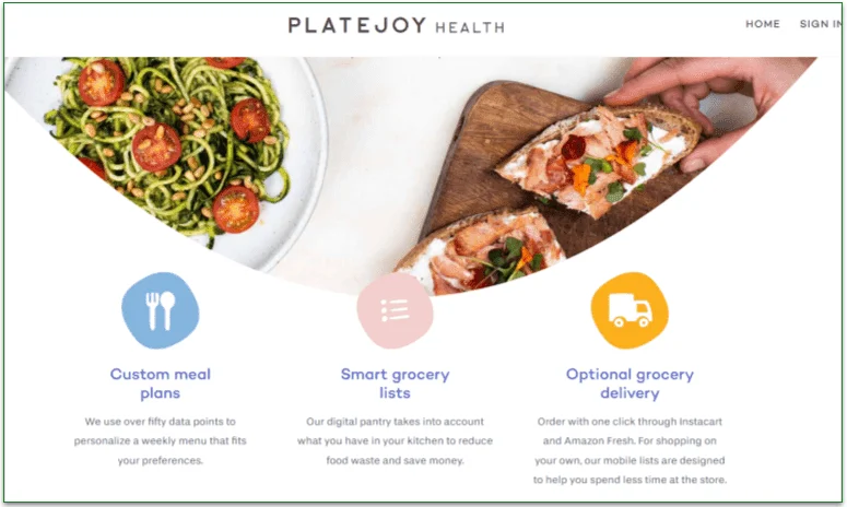 Screenshot of PlateJoy's homepage