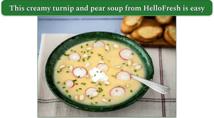 a bowl of Creamy Pear and Turnip Soup from hellofresh