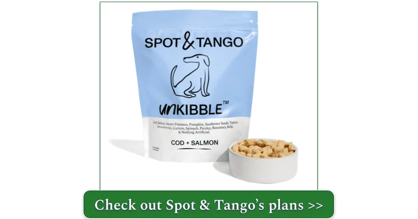 A bag and a bowl of Spot & Tango Cod + Salmon UnKibble