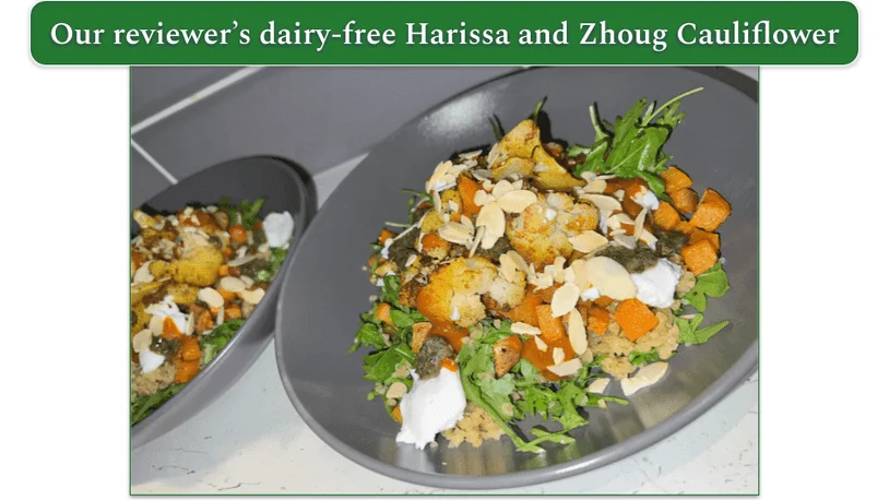 Two bowls of Green Chef’s Harissa and Zhoug Cauliflower recipe
