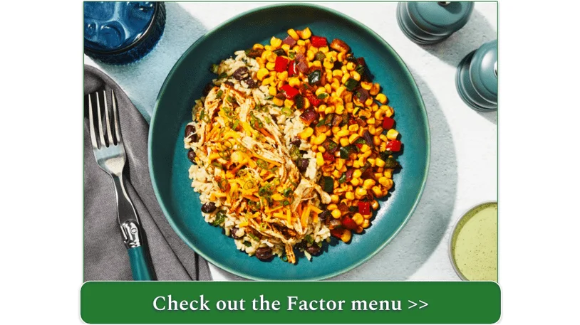 a screenshot of factor75.com's Shredded Chicken Taco Bowl