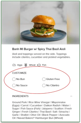 Customization options on Feast & Fettle's menu
