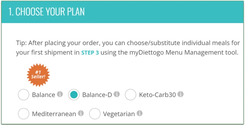 2. Select the Diet-to-Go Balance-D plan