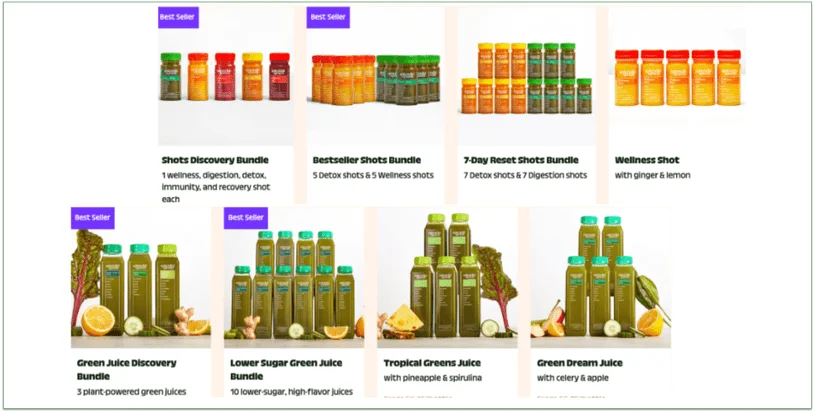 Juices and shots on the Splendid Spoon menu