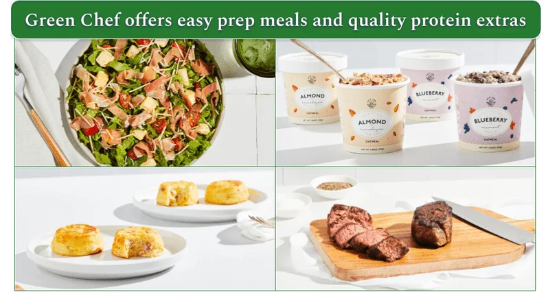 Screenshot of Green Chef's breakfast, salad, and protein extras