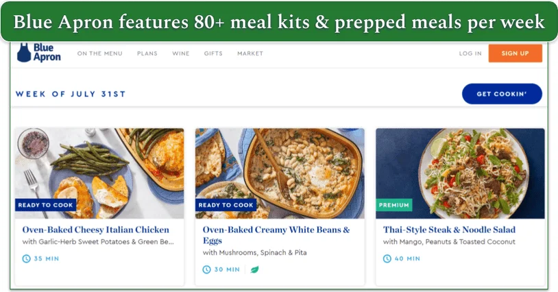 Part of Blue Apron's menu