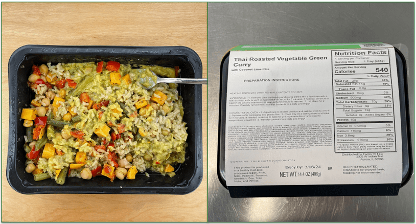 Factor has a detailed ingredient list for each dish