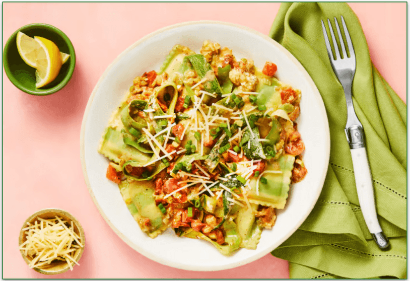 Garden Spinach Ricotta Ravioli by HelloFresh, 550 calories per serving.