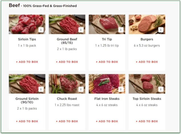 ButcherBox's Beef menu
