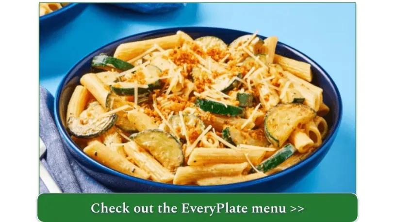 a screenshot of everyplate's Creamy Zucchini Penne with Garlicky Panko